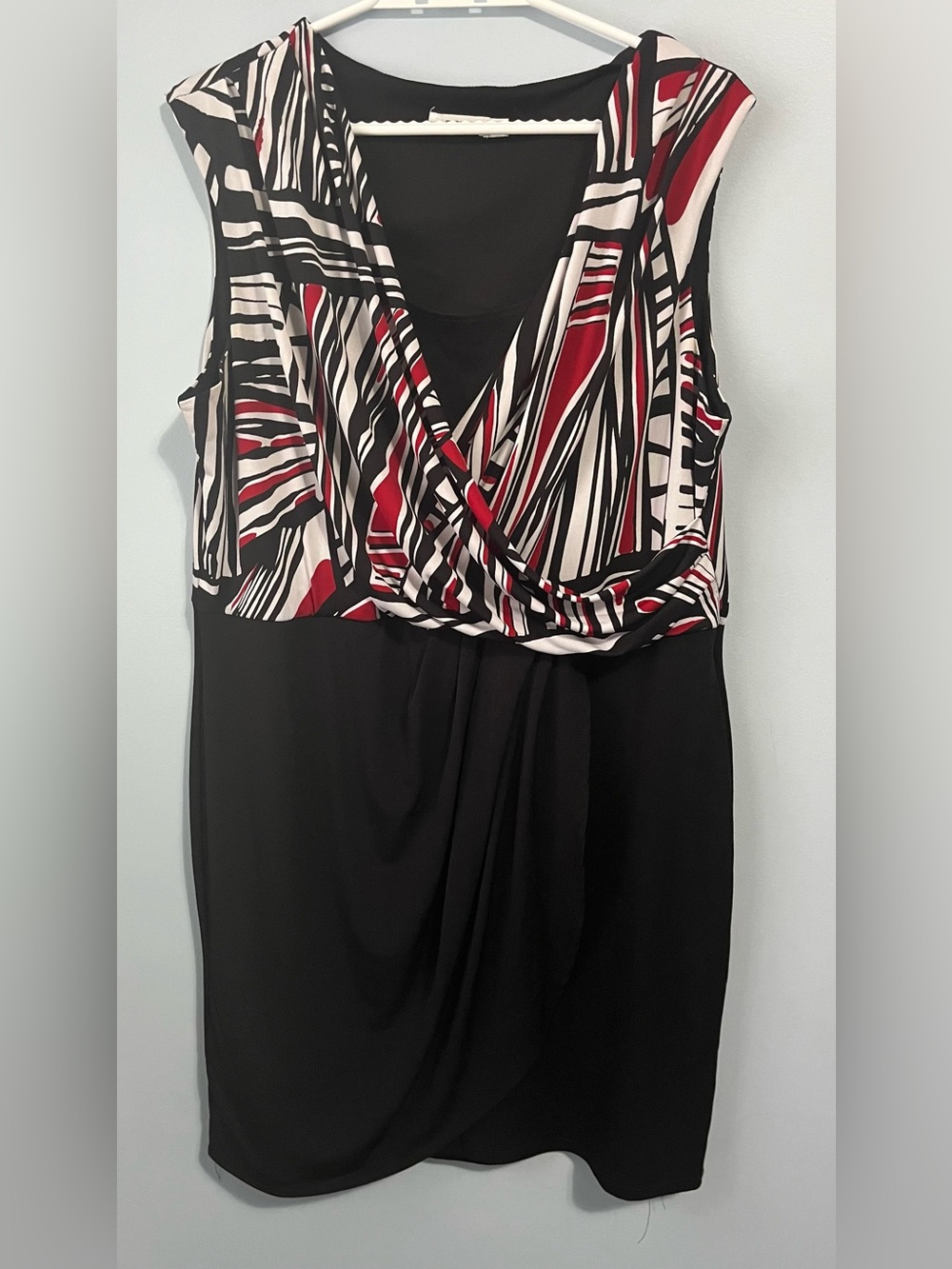 Ricki's Black Dress Sheath Red & White Abstract Bodice Size XL Made In Canada